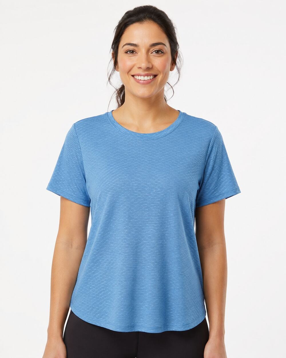 Vively Women's Activewear Blue Textured Short Sleeve Top